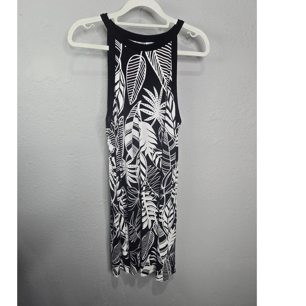 Old Navy Sleeveless Mini Dress Womens Medium Black White Tropical Leaf Print